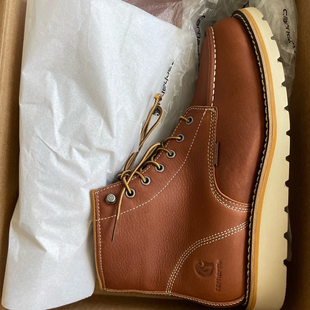 NEW 10.5 WIDE Carhartt Men's 6" Waterproof Moc Toe Casual Wedge Work Boot, Tan - Picture 3 of 13